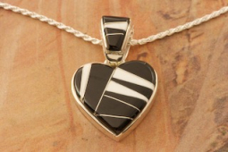 Calvin Begay Genuine Acoma Jet Sterling Silver Heart  Pendant
